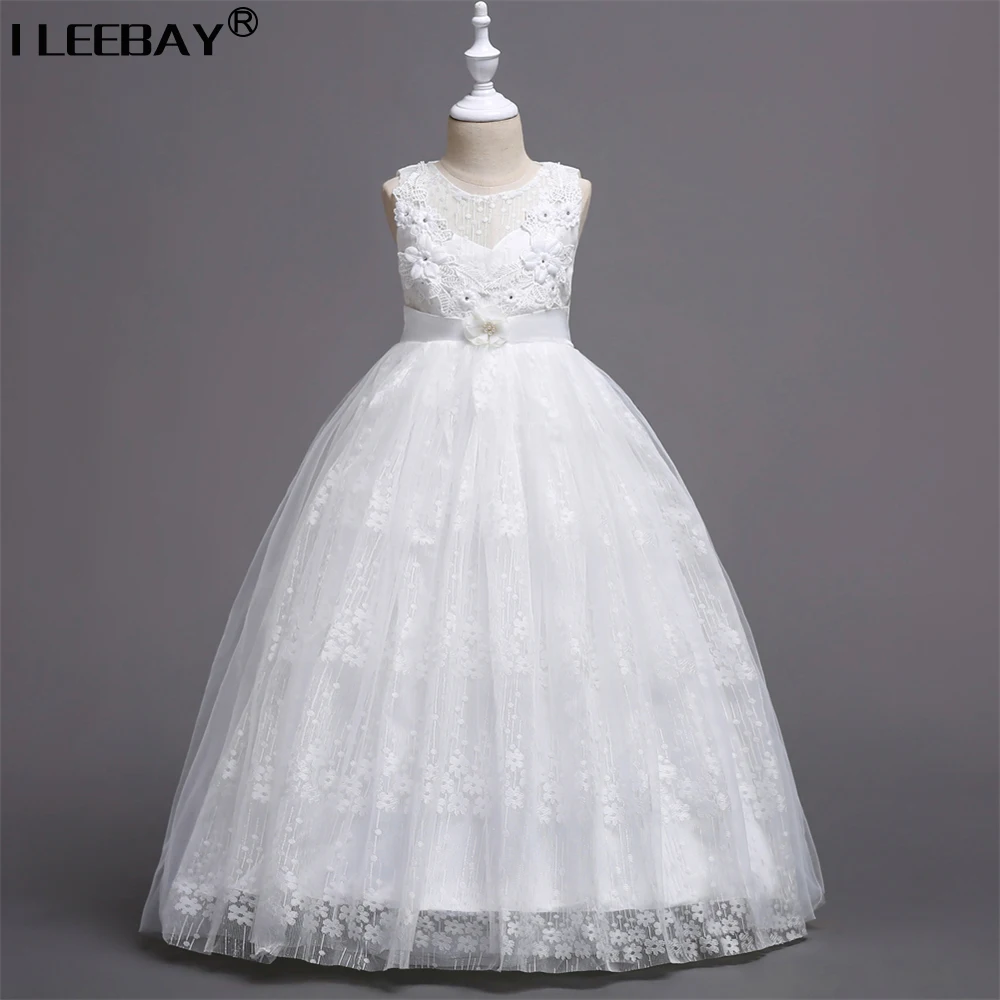 Girls Flower Belt Dress 2018 Summer Kids Ball Gown Princess Dresses Children Wedding Party Dress Girls Elegant Birthday Custome