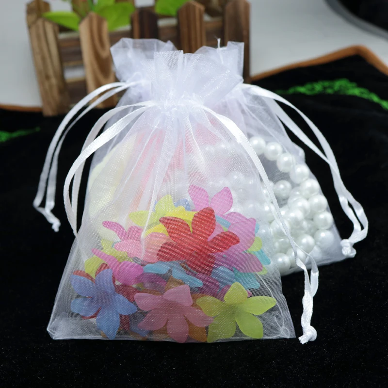 

Wholesale 100pcs High Quality 7x9cm Small Organza Bag White Color Wedding Favors Candy Gift Bags Jewelry Packaging Bag Pouches