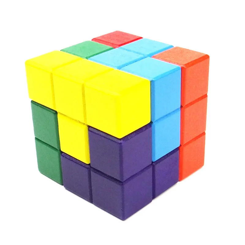 Multi Color 3D Wooden Soma Cube Magic Puzzle Brain Teaser IQ Mind Wood Game Toys for Children