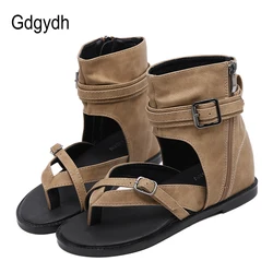 Gdgydh Women Summer Sandals Flip-Flop Side Zip Ladies Flat Casual Shoes Ankle Wrap Elegant Rome Summer Shoes Black Good Quality