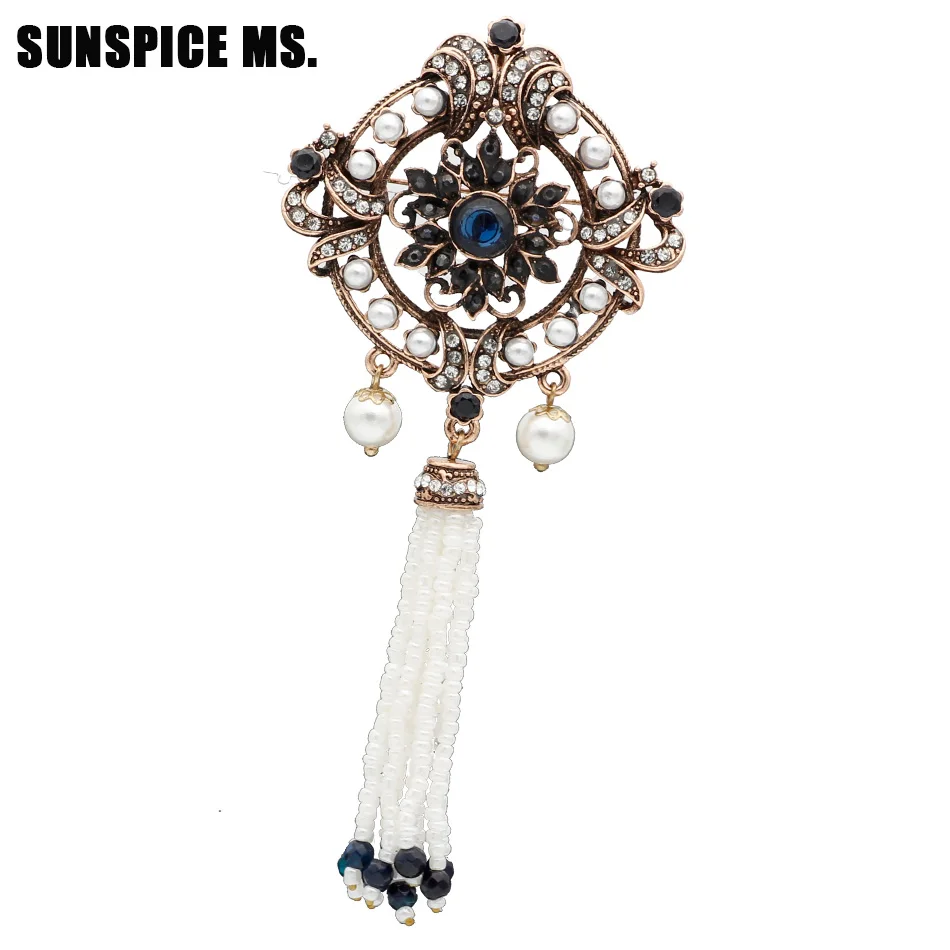Retro festival presente turco feminino oco flor grânulo borlas broche vintage jóias antigo cor de ouro resina casamento corsage pino