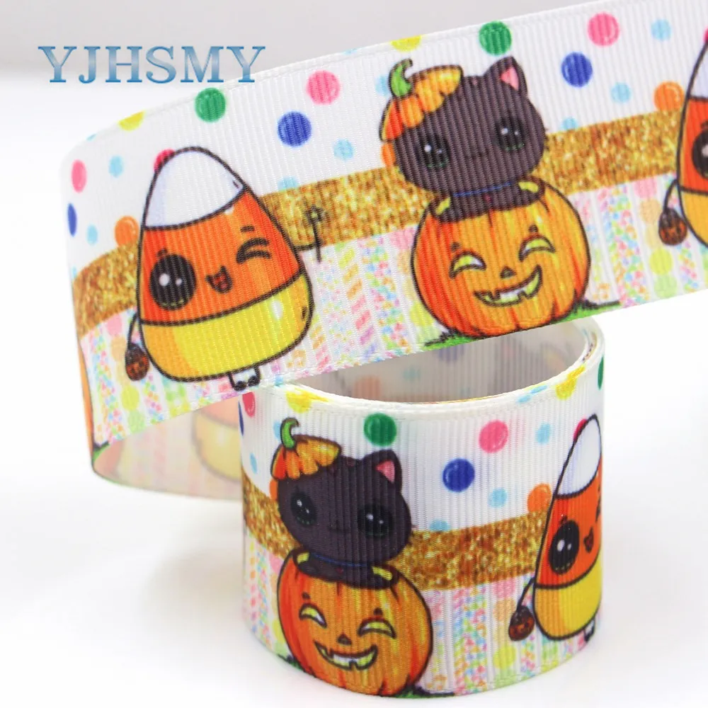 YJHSMY G-18925-1165,38 mm 5 yards Halloween pumpkin Ribbons Thermal transfer Printed grosgrain,Holiday decoration DIY materials