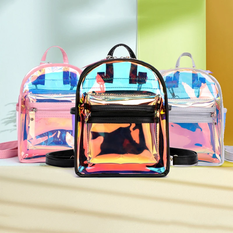 Clear Transparent Backpack Black Laser Small Bags For Summer School Bagpack For Teenage Girls Travel Bag Kawaii Ita Bag Mochila