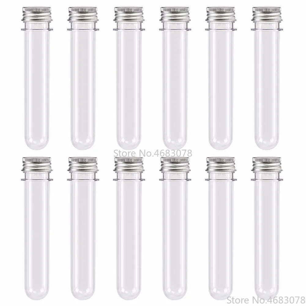 50 Uds. 40ml excelentes tubos de ensayo transparentes de plástico con botellas con tapa de aluminio 25x140mm suministros escolares equipos de laboratorio