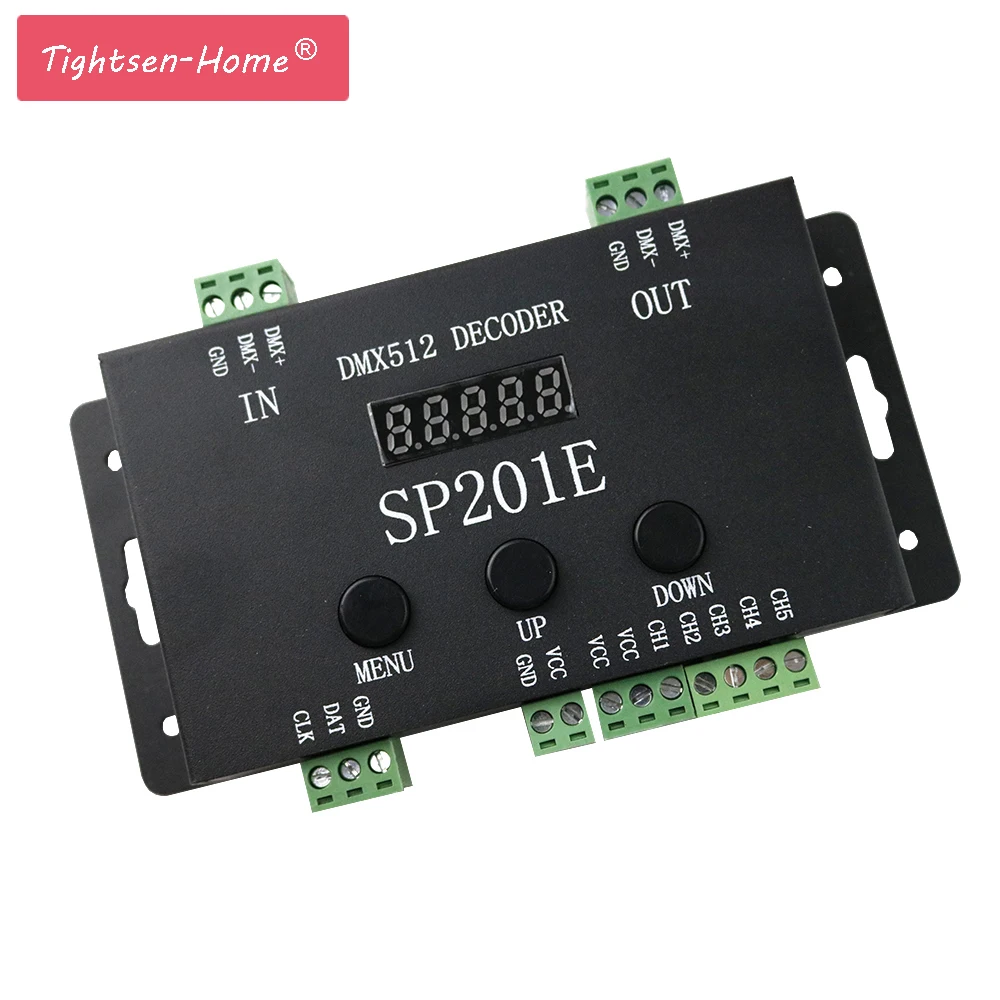 SP201E DMX512 Decoder controller SPI Signal Addressable RGB IC led strip Pixel LED 5 Channel PWM Output WS2812B UCS1903 TM1804