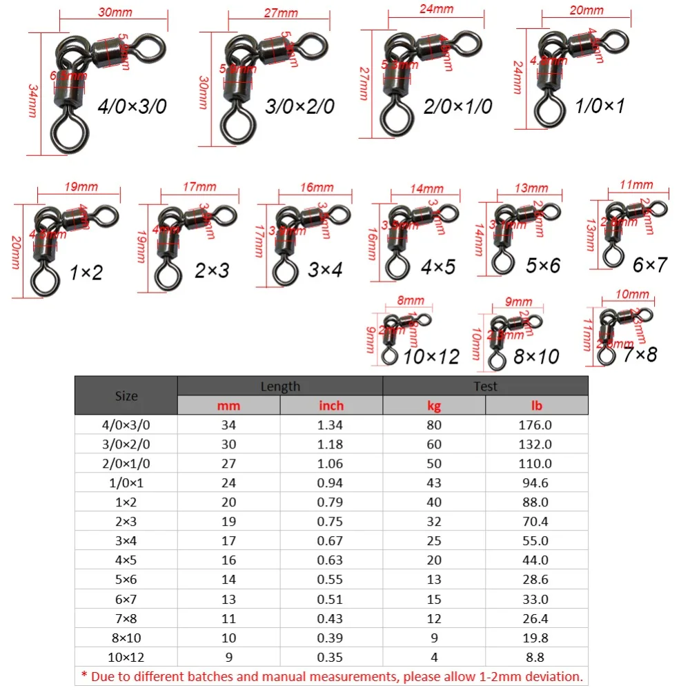 3000PCS  3I0x2I0 3 Way Fishing Rolling Crane Double Swivels Snap Saltwater Freshwater Carp Bass Crappie Fishing Lure Connector