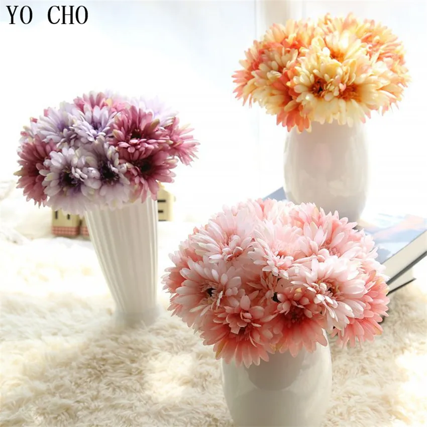 YO CHO  Artificial African Daisy Flowers  High Quality  Multilayer  Silk  Xmas Gift  Party  Home  Garden Decor  7 Heads