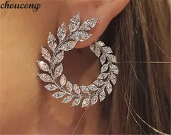 choucong Leaves flowers Drop earring Real 925 Sterling silver AAAAA cz Stone Party Wedding Dangle Earrings for women jewelry