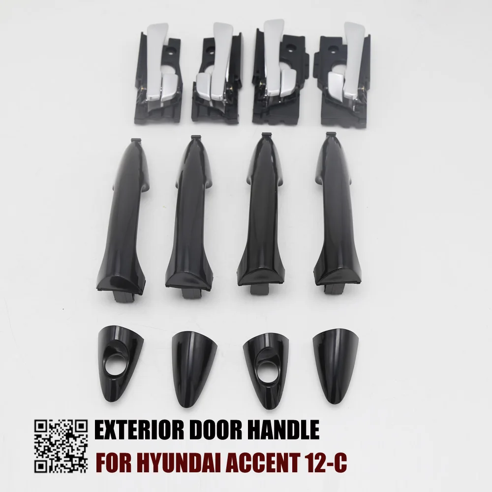 8PCS SET BLACK EXTERIOR  SILVER INTERIOR DOOR HANDLE  FOR HYUNDAI ACCENT  12-C 2011 2012 2013  FR:82661-1R000-CA FL:82651-1R000-