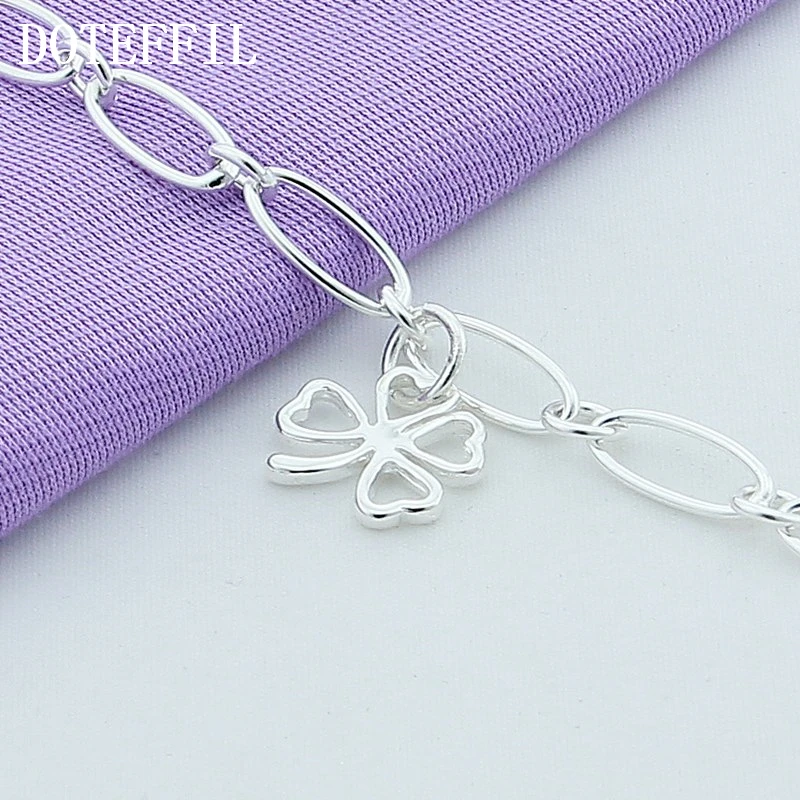 DOTEFFIL 925 Sterling Silver Lucky Clover Flowers Pendant Bracelet For Woman Charm Wedding Engagement Party Fashion Jewelry