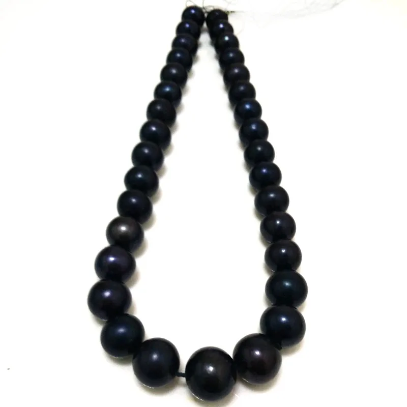 16 inches 11-15mm AA Black Natural Round Pearl Loose Strand