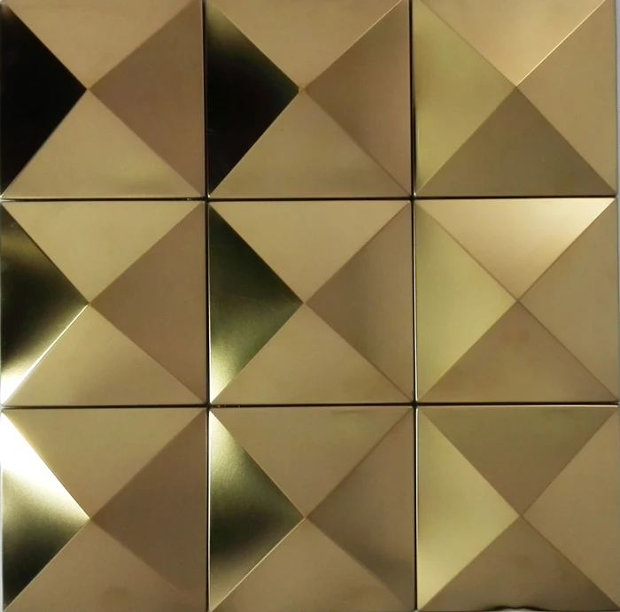 big pyramid 100x100mm gold stainless steel metal mosaic tile 3D convex metal mosaic for wall free shipping