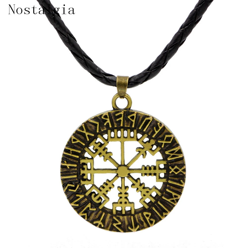 Nostalgia Viking Icelandic Vegvisir Helmet Horror In Runic Circle Pendant Magical Staves Compass Rune Amulet Collier Necklace