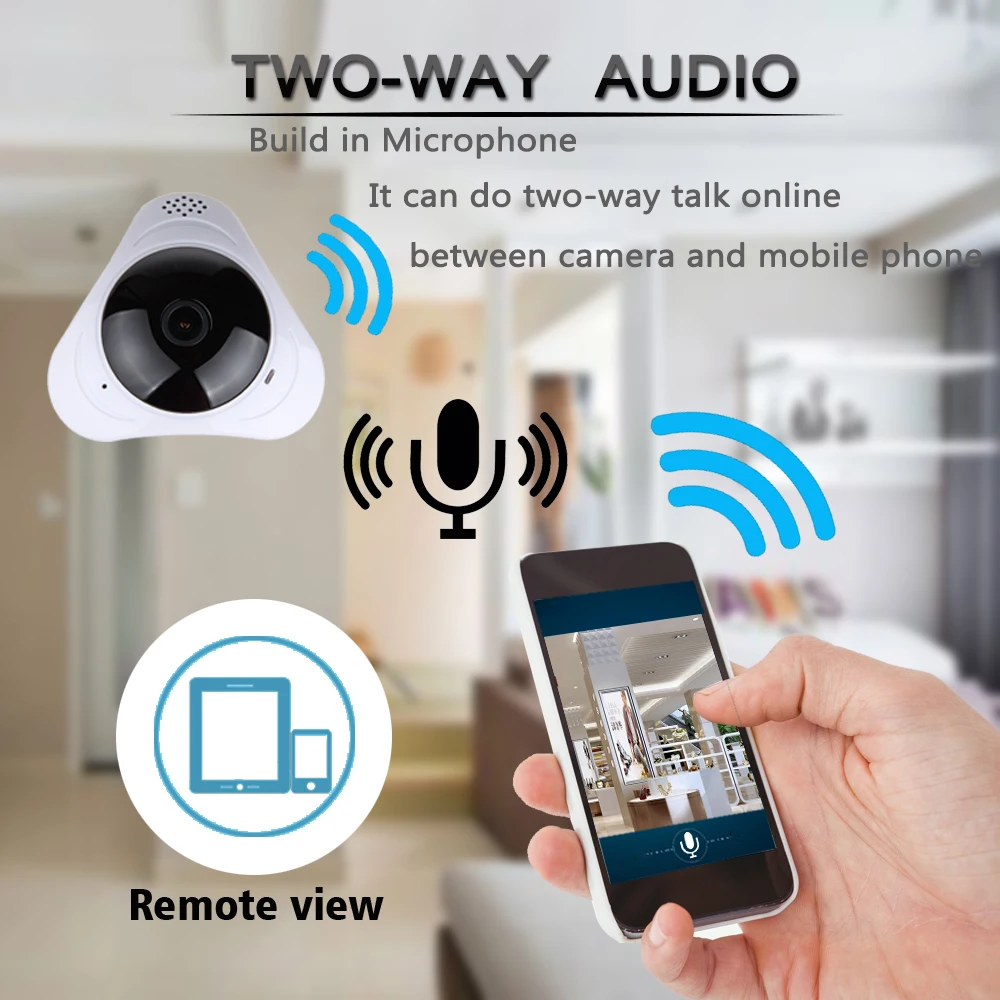 AOUERTK 360 Degree Camera 960P Two Way Audio SD Card Slot WiFi Full View Night Vision Video IP Camera WiFi Mini CCTV VR Camera