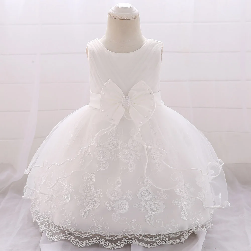 Newborn Baby White Baptism Dress For Girls Toddler Summer Clothes Bow Lace Infant Baby Girl 1st Birthday Princess Party Dresses