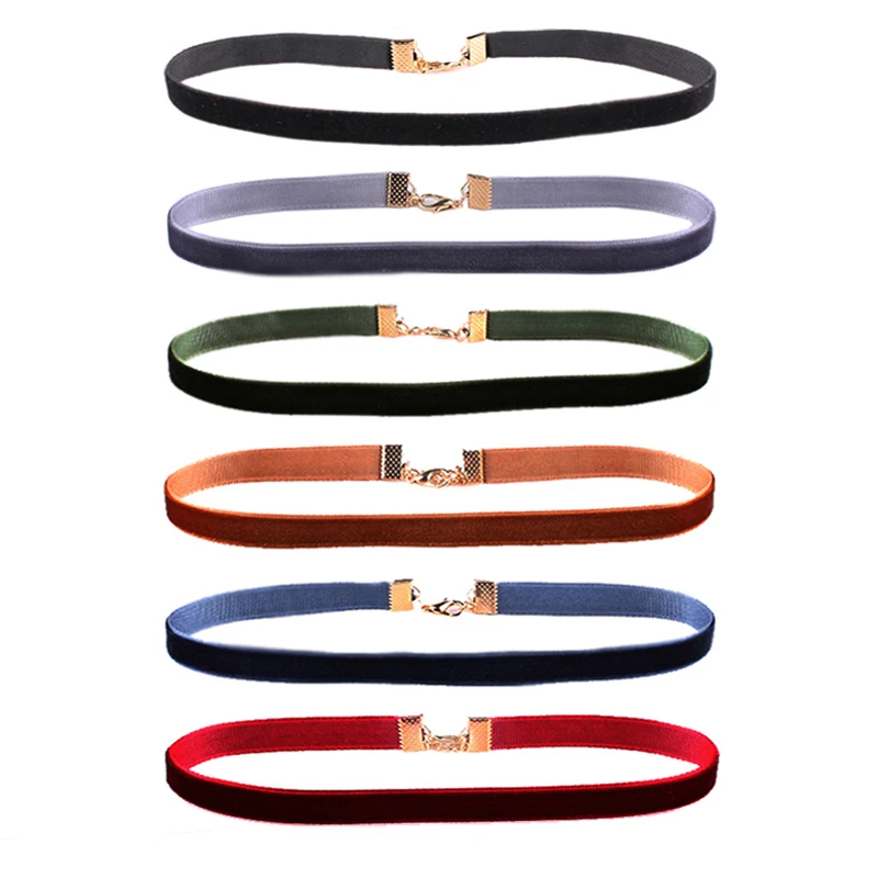 New Fashion 6 Pcs/pack Colorful Velvet strip Choker Necklace Retro Gothic Collar Necklace For Women Girls Punk jewelry