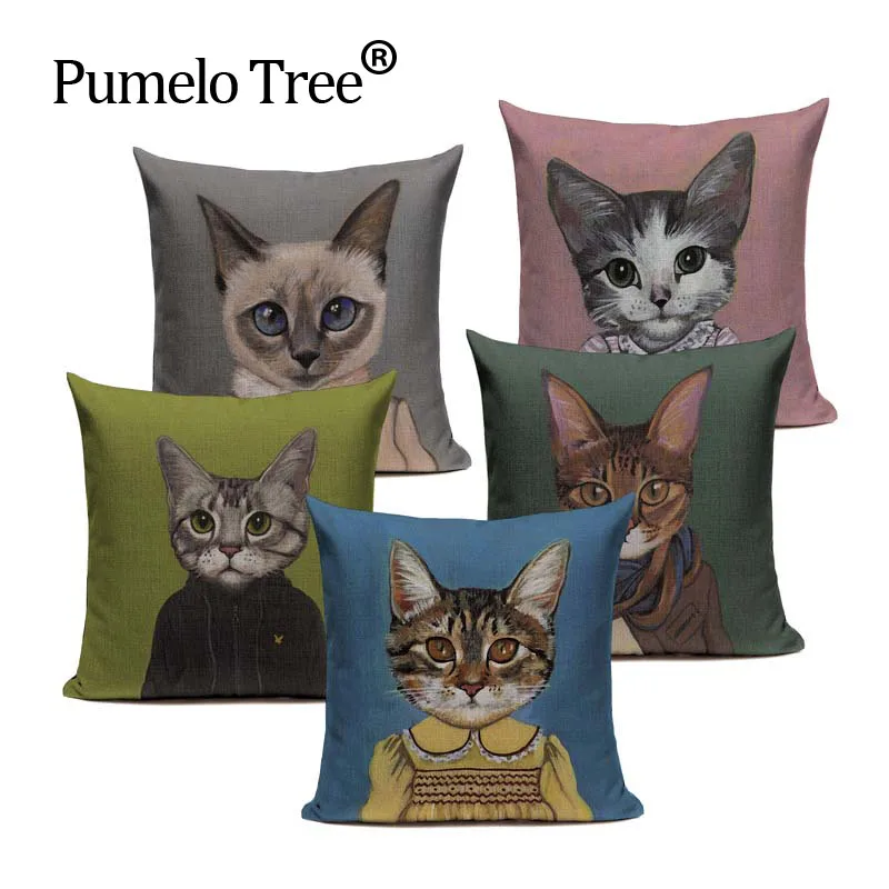 Cartoon Series Cushion Cover Cat Pillowcase High Quality Linen Animal Sofa Home Custom Decor Throw Pillow Square Cushion Cover