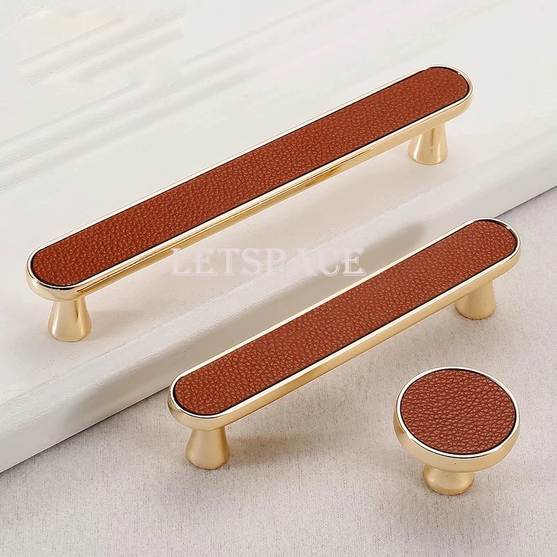 

5pcs Free Shipping 5/3.8"Modern Simple Leather Handles Dresser Drawer Cabinet Door Wardrobe Red/Gold Pull Fashion Furniture Knob