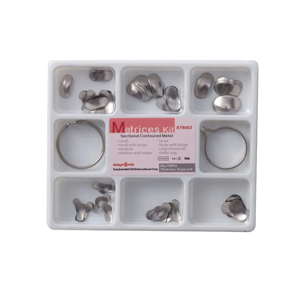 Kit completo de Matrices de Metal, matriz Dental, anillo seccional contorneado, 100 piezas