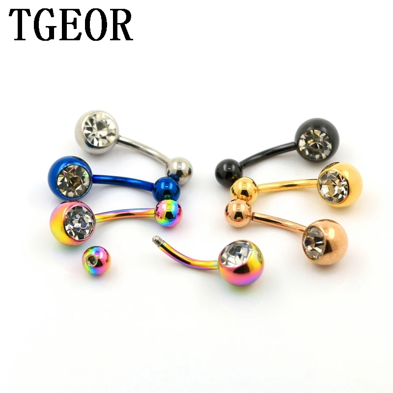 

FREE SHIPPING 60pcs 14G surgical Stainless Steel carved barbell mixed 6 colors single gem crystal navel belly button ring