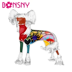 Bonsny Enamel Alloy Chinese Crested Dog Brooches Cartoon Animal Pets Pin Elegant Jewelry For Women Girls Gifts Clothes Scarf Hot