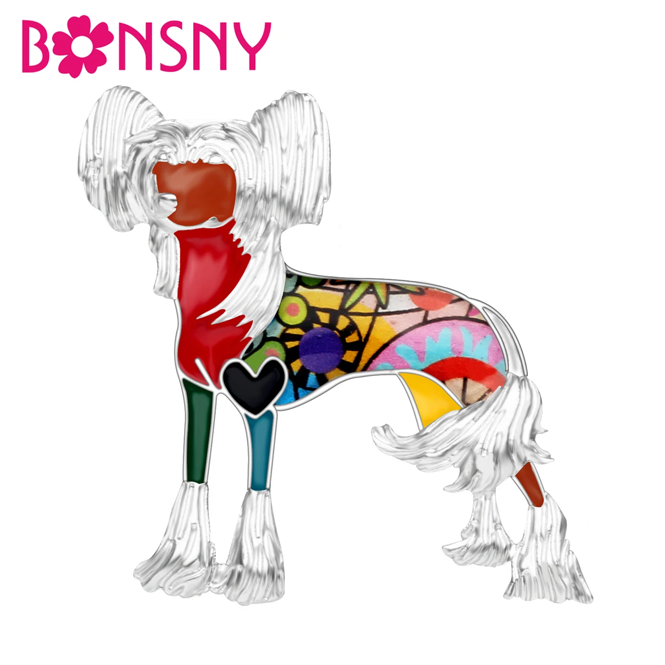 Bonsny Enamel Alloy Chinese Crested Dog Brooches Cartoon Animal Pets Pin Elegant Jewelry For Women Girls Gifts Clothes Scarf Hot