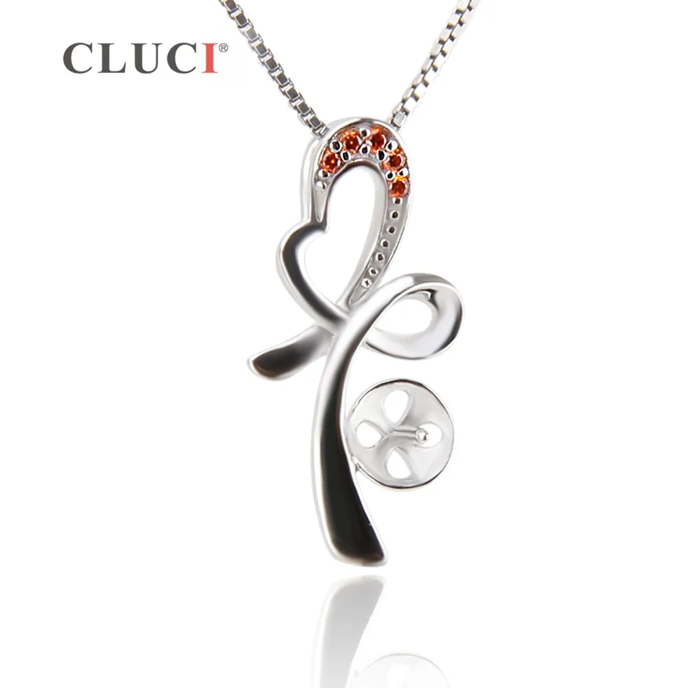 CLUCI 925 Sterling Silver Sweet Love Pendant Setting to Stick Pearl Rhinestones Necklace For Women Jewelry Gift making SP209SB