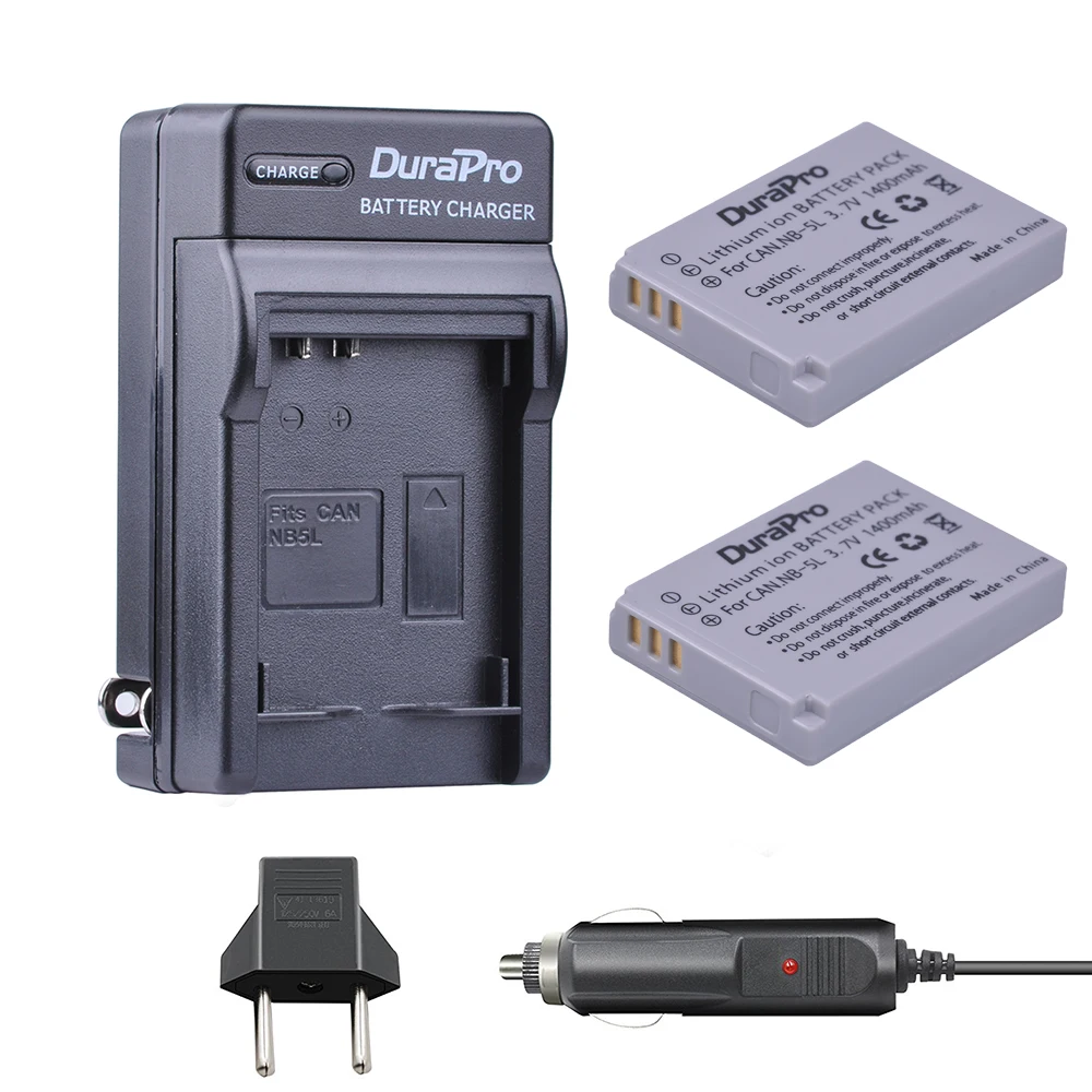 

DuraPro 2pcs NB-5L NB 5L Battery+Car Charger For Canon S110 SX200 SX210 SX220 SX230 IS HS IXUS 850 870 800 860 990 SD 950 970