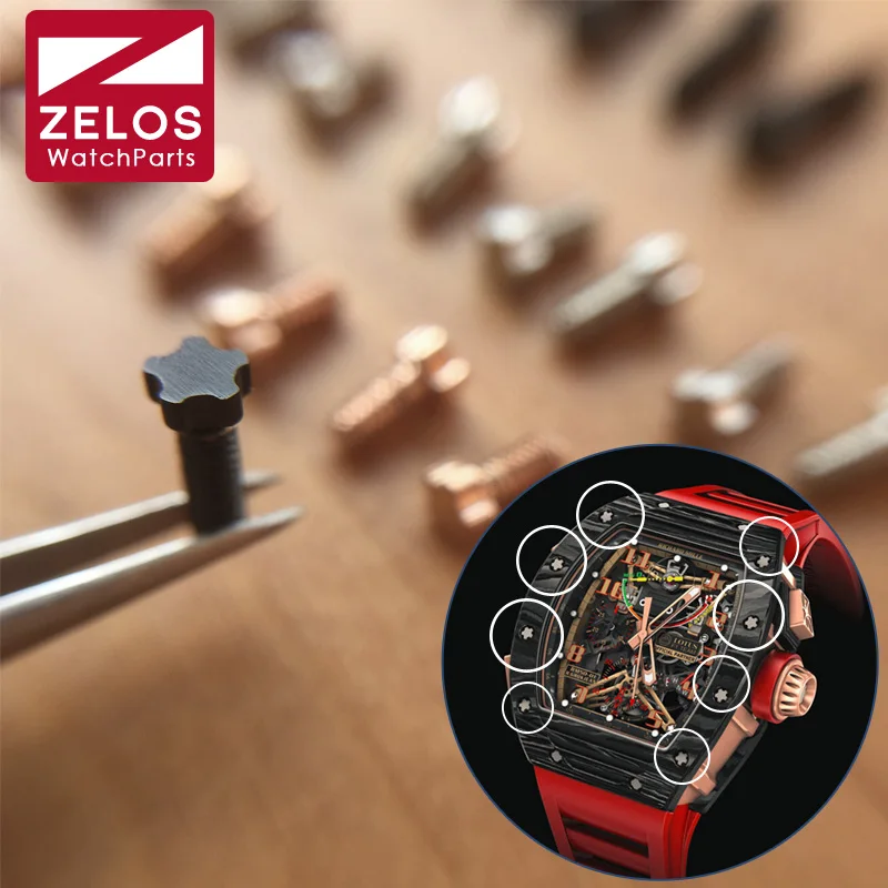 8piece/set black PVD/silvery/rose gold 5 prongs RM watch screw for Richard mile watch bezel case back RM011 RM052 RM27 RM050