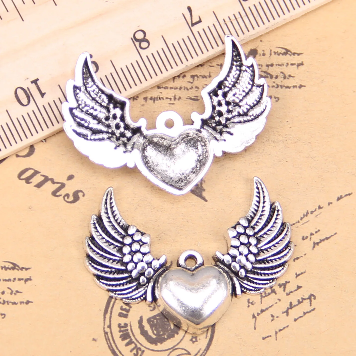 26pcs Jewelry Charms fly heart 36x27mm Antique Silver Plated Pendants Making DIY Handmade Tibetan Silver Jewelry