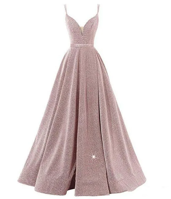 Vestido De Festa Ensotek 2021 Nieuwe Gradiënt Split Avondjurken Sequin V-hals Contrast Kleur Party Gown Formele Prom Wear