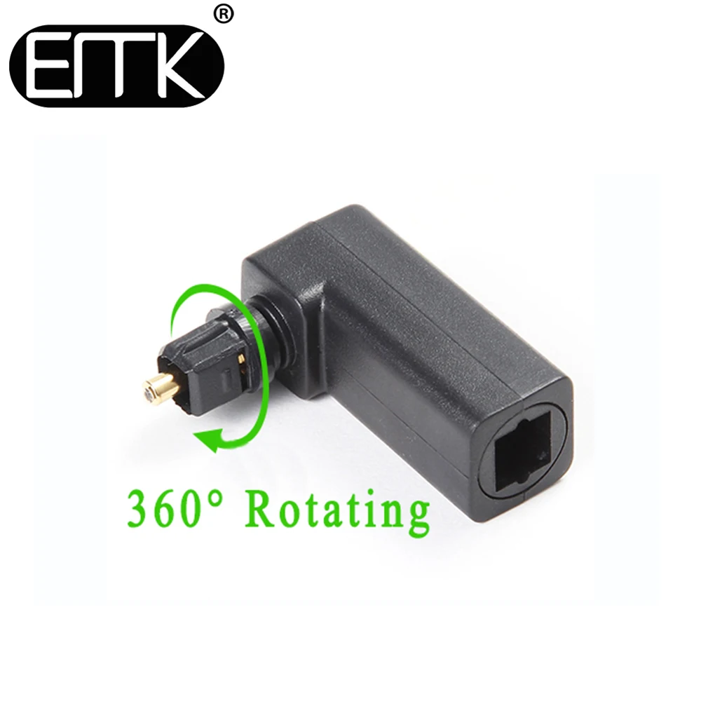 Emk spdif conector óptico toslink, cabo adaptador de áudio óptico de 90 graus macho para fêmea, ângulo reto, áudio estéreo 360 gira