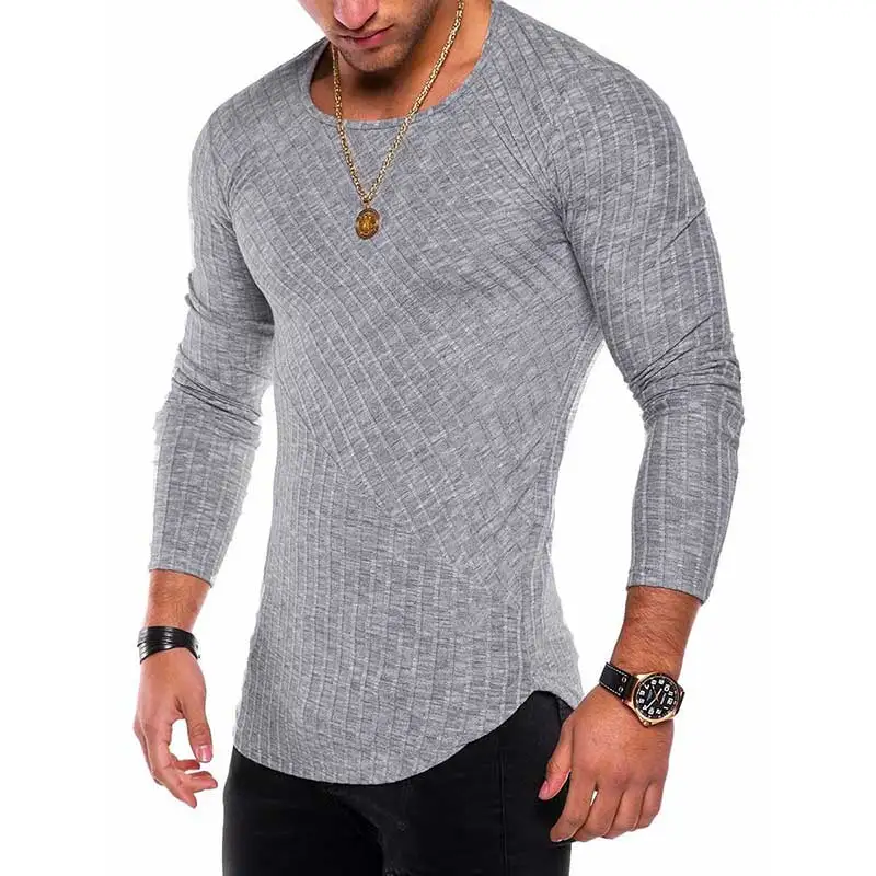 Spring New Slim Fit T Shirt Men Tops Tees Casual Male T-Shirt Long Sleeves Solid Color Muscle Man tshirt Men Fitness MY060