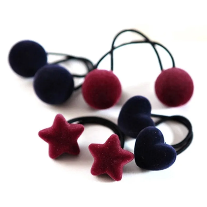 New Popular Korean Style Women Cute Hair Accessories Velvet Heart/Star/Ball Hair Rope Rubber Band Headwear For Girls