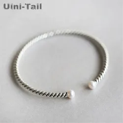Uini-Tail classic hot 925 Tibetan silver Korean personality simple twist woven pearl bracelet Thai silver opening old bracelet