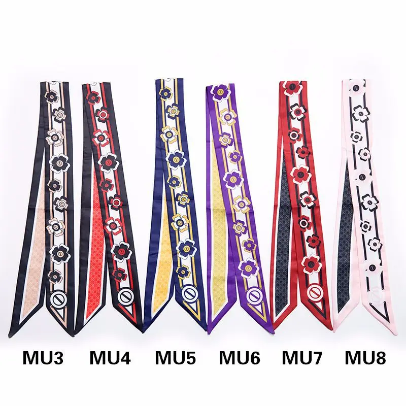 Women New Design Four Leaf Clover Bag Handbag Small Twill Silk Scarf Ribbon Tie Headband Neck Hair Accessories Fashion M306