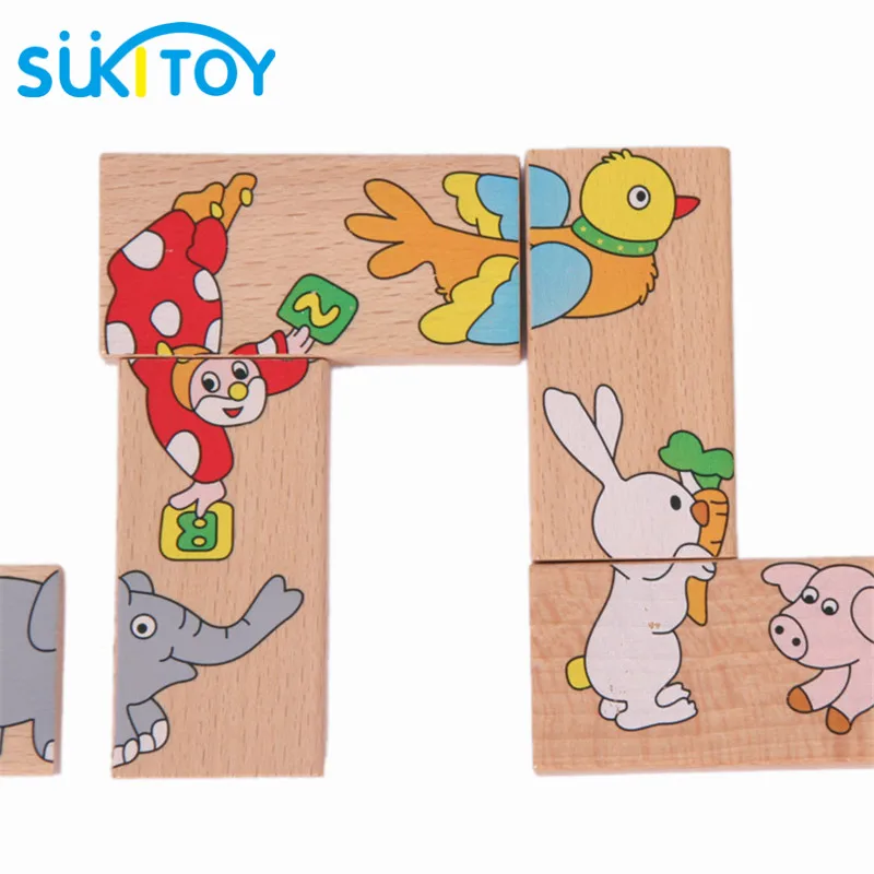 SUKIToy 15ชิ้นสัตว์Dominoปริศนาเด็กนุ่มMontessoriปริศนาไม้ของเล่นชุดของขวัญที่มีคุณภาพสูงสำหรับทารก16เซนติเมตร* 3เซนติเมตร* 1เซนติเมตร