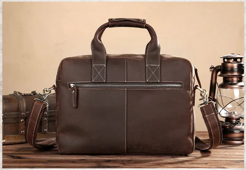 100%Genuine Leather Men Briefcase Messenger Bags Crazy Horse Leather Business Bag Male Leather Briefcase Men Laptop Bags Tote