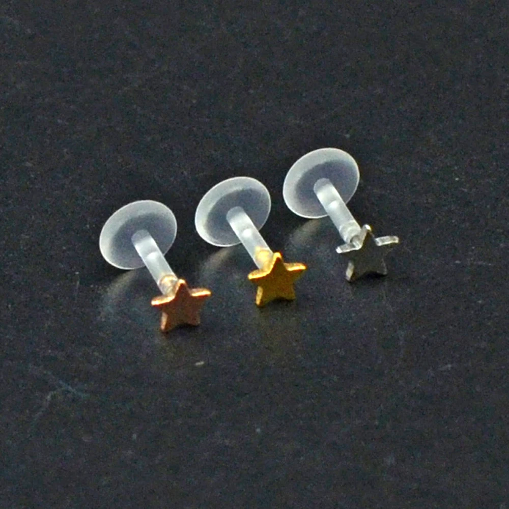 1Pc Bioplast Flexible Push-in Monore Labret Lip Stud with Press Fit GemSun Moon 16G Ear Cartilage Tragus Piercing Body Jewelry