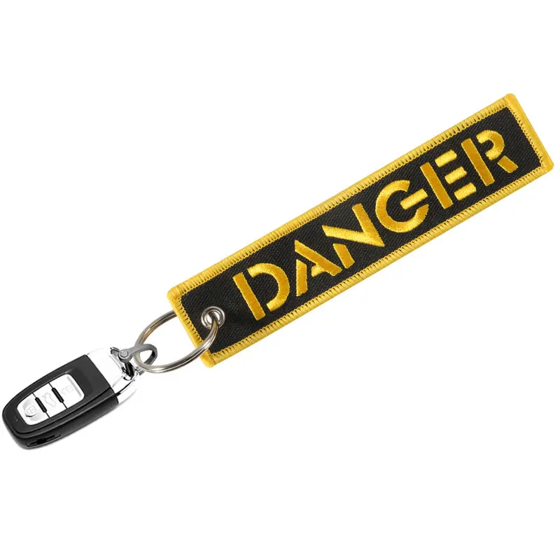 Danger Keychain for Cars Key Chain for Motorcycles Key Tag Cool Embroidery Key Fobs Customized Fashion New Keychains