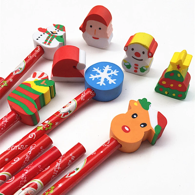 1Pc Wooden Christmas Pencil With Animals Eraser Head Christmas Gift For Kids Cute Fashion Party Favors Pencil School Supplies