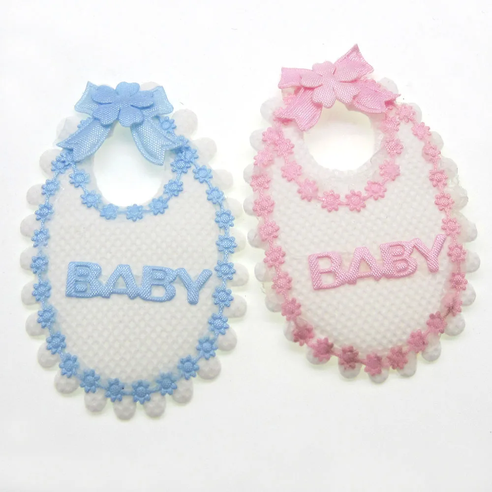 12Pcs Handmade Fabric Baby Bibs Applique For Baby Shower Baptism Party Table Embellishments Craft Decorations 4.5 x 7.0cm