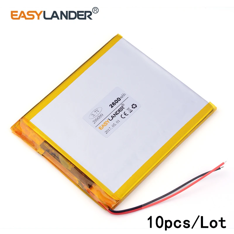 

10pcs /Lot 3.7v lithium Li ion polymer rechargeable battery 299099 2600mAh for tablet pc 9inch table