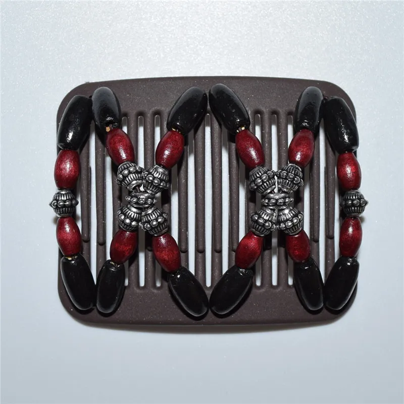 20 pcs / lot  medium size wine red silver Lady Beaded Magic Strecthy Hair Combs Double Clips Combs