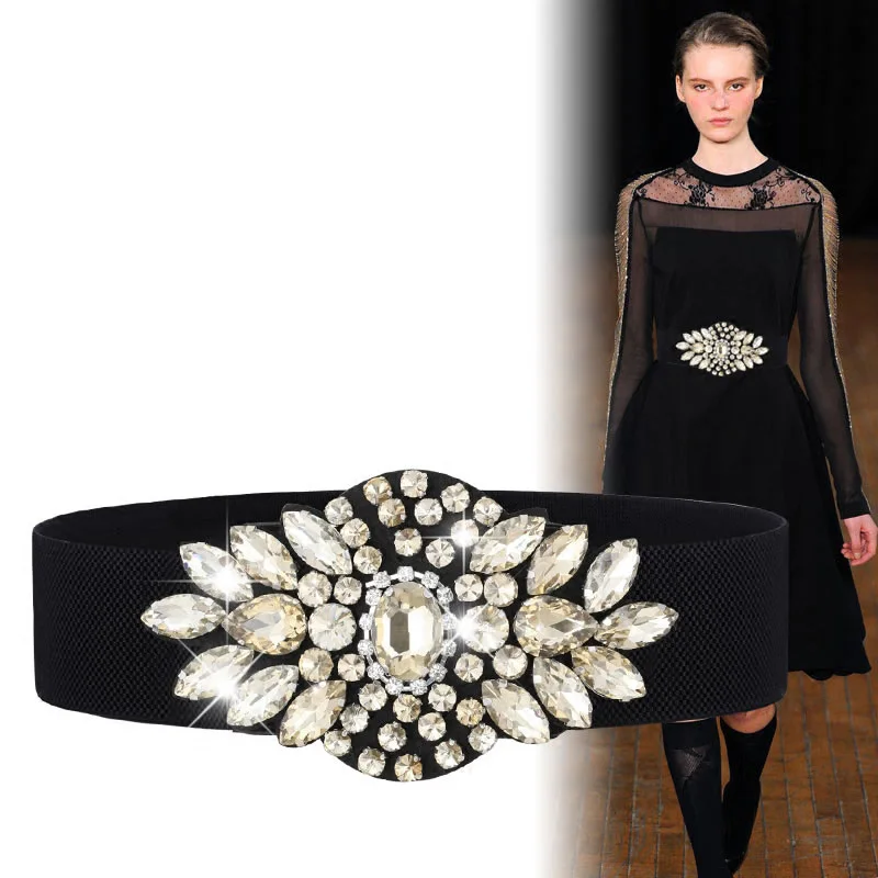 Rhinestone Elegant Ladies Belt Western Fashion Crystal Woman Waist Shaped Elastic Belt Girdle for Skirt Dress Waist Dp47