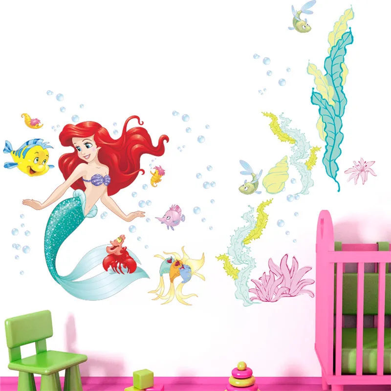 Cartoon Underwater Mermaid Fish Bubble Wall Stickers For Kids Rooms Wall Decal Mural Poster Art Girls Bedroom Home Decor Gift