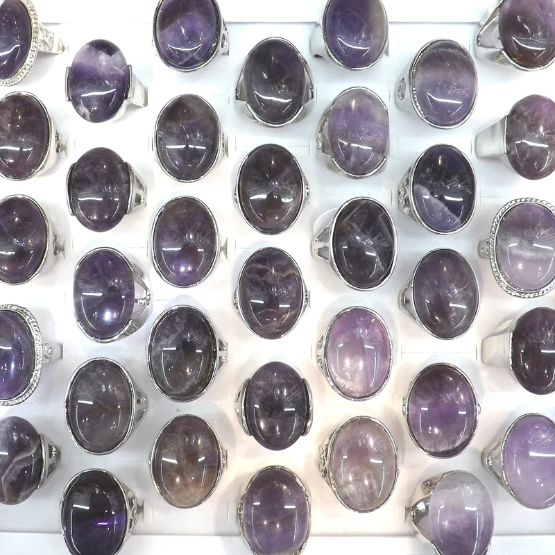 50pcs/Lot Big Natural Amethyste Rings Semi-precious Stone Rings For Men High Quality