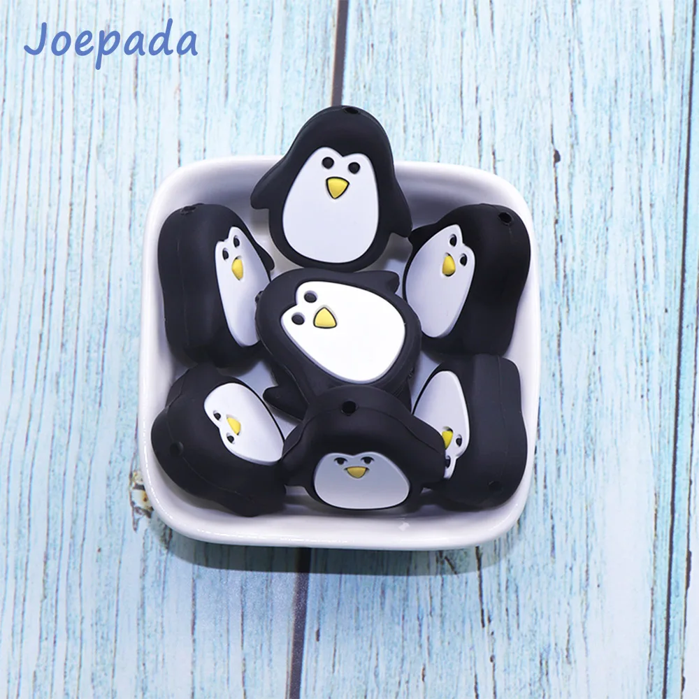 Joepada 10Pc 사랑스러운 펭귄 실리콘 구슬 식품 학년 만화 Teether DIY 아기 젖니가 남 목걸이 액세서리 아기 Teether