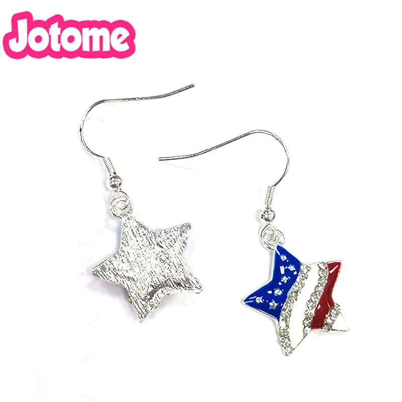 50/100pairs Fashion Crystal Rhinestone Enamel USA America Flag Star Earring Jewelry Can sell as pendant for gift/party