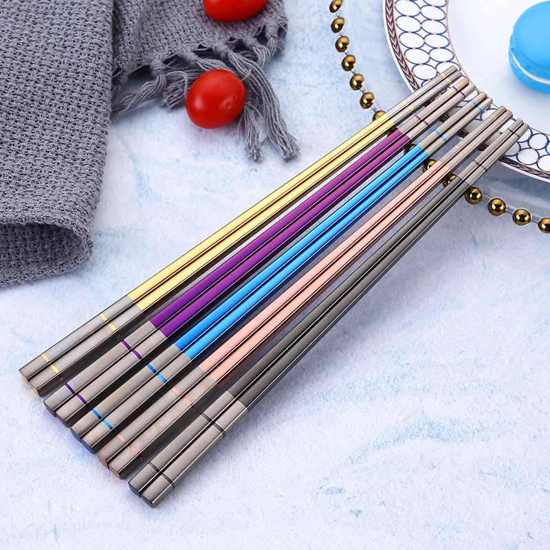 Korean Style Stainless Steel Chopsticks, Kitchen Utensil Tableware, Christmas Party Eating Tool, Restaurant Ware, 1 Pc, 5Pairs